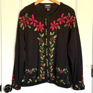 Vintage Designers Originals Studio Christmas Sweater Poinsettias Holiday Size L